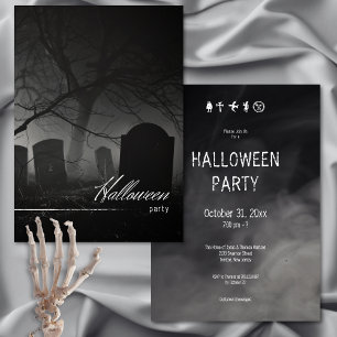 Spooky Black & White Friedhof Halloween-Party Einladung