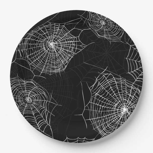 Spooky Black & White Spiderweb Print Paper Teller (Vorderseite)