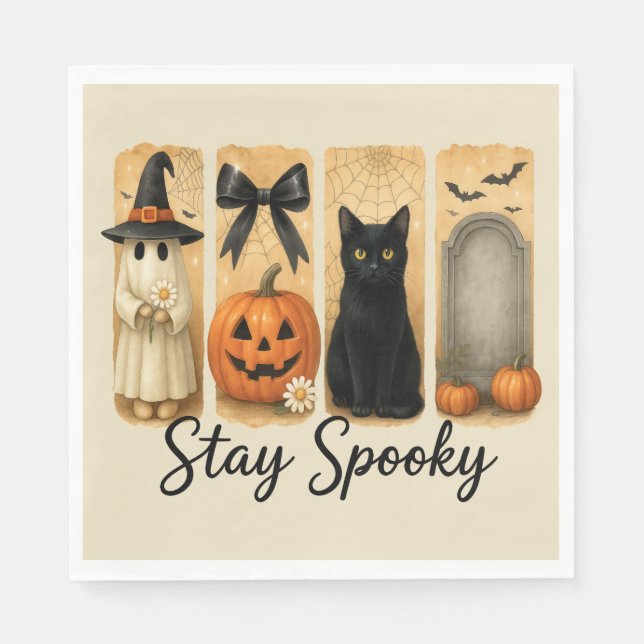 "Spooky Bleibe" Halloween Pinselstriche Katze Serviette (Vorderseite)