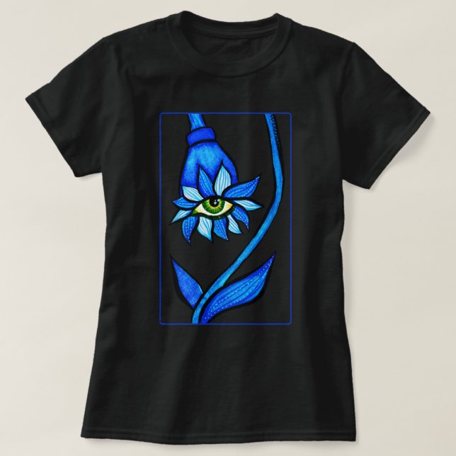 Spooky Blue Eye Blume Monster - Creeptischer Horro T-Shirt (Design vorne)