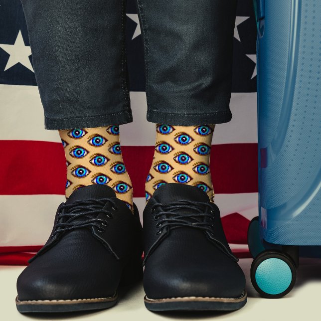 Spooky Blue Eye Pixel Art Cool Moderne Funny Geeky Socken (Von Creator hochgeladen)