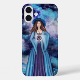 SPOOKY BLUE & LILA HALLOWEEN WITCH & VOLLMOND iPhone 16 PLUS HÜLLE