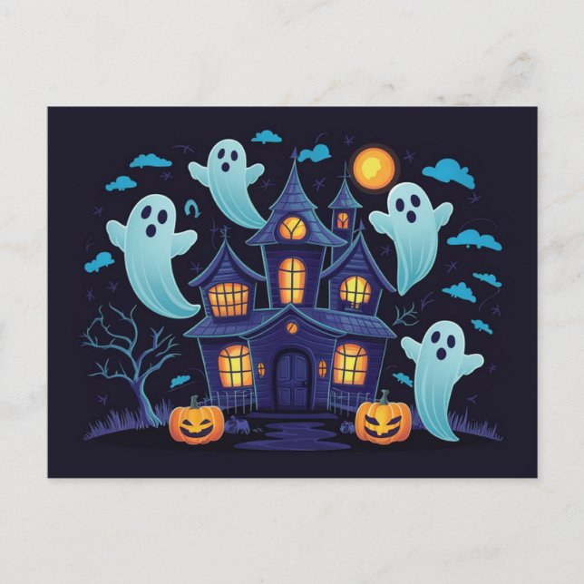 Spooky Blue Spuk House mit SchwimmGeistern Postkarte (Vorderseite)