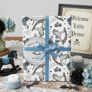 Spooky Blue Vintag Rocking Horse Baby Dusche Geschenkpapier