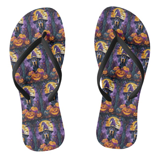 Spooky Bluetick Coonhound Halloween Hexenkürbis Flip Flops (Fußbett)