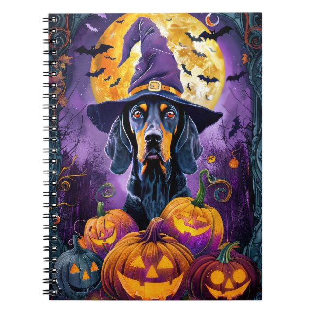 Spooky Bluetick Coonhound Halloween Hexenkürbis Notizblock (Vorderseite)