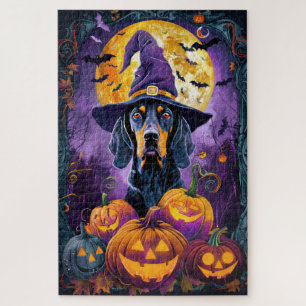 Spooky Bluetick Coonhound Halloween Hexenkürbis Puzzle