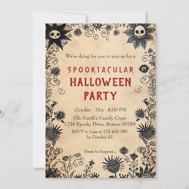 Spooky Blume Spooky Halloween-Party Einladung (Vorderseite)
