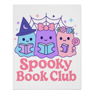 Spooky Book Club Niedlich Ghost Reading Poster