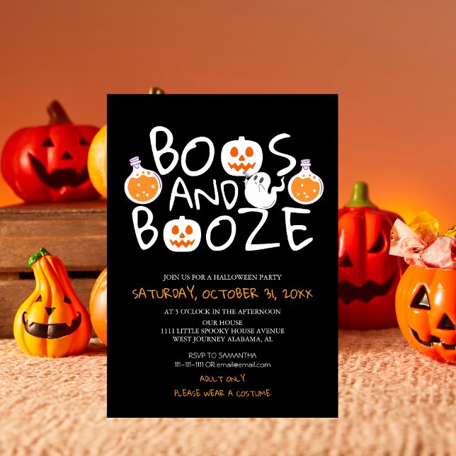 Spooky Boos und Booze Black Adult Halloween-Party Einladung (Von Creator hochgeladen)