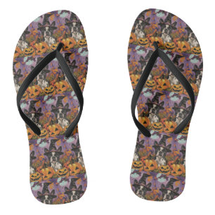 Spooky Boston Terrier Halloween Hexe und Pumpkin Flip Flops