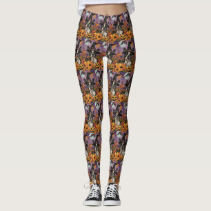 Spooky Boston Terrier Halloween Hexe und Pumpkin Leggings