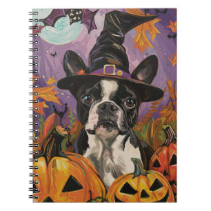 Spooky Boston Terrier Halloween Hexe und Pumpkin Notizblock