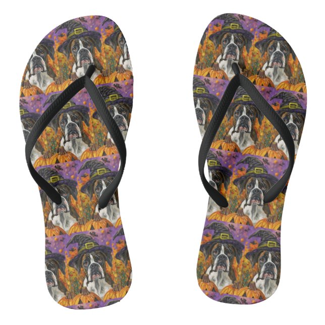 Spooky Boxer Halloween Hexe und Kürbis Flip Flops (Fußbett)