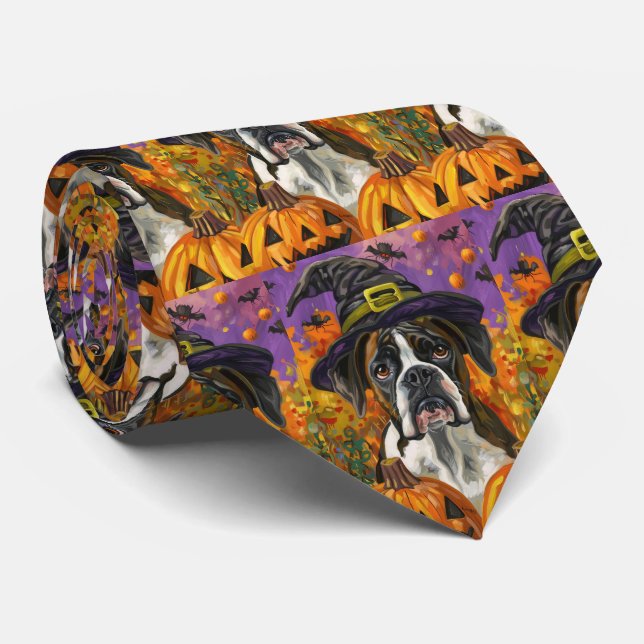 Spooky Boxer Halloween Hexe und Kürbis Krawatte (Gerollt)