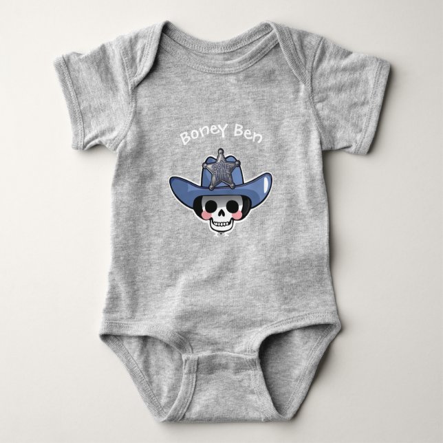 Spooky Boy Halloween, Skeleton Cowboy Bodysuit Baby Strampler (Vorderseite)