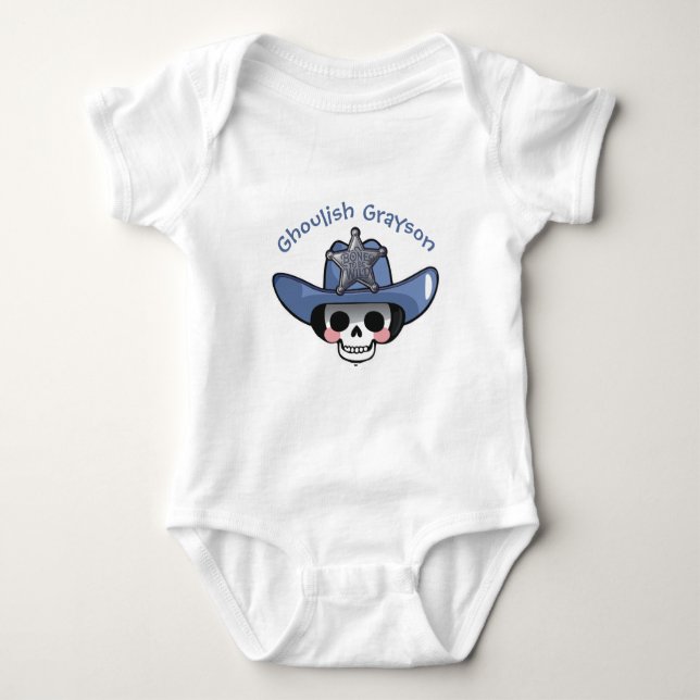 Spooky Boy Halloween, Skeleton Cowboy Bodysuit Baby Strampler (Vorderseite)