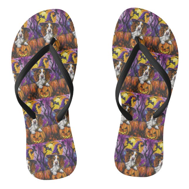 Spooky Brittany Spanisch Halloween Hexenkürbis Flip Flops (Fußbett)