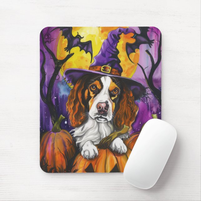 Spooky Brittany Spanisch Halloween Hexenkürbis Mousepad (Mit Mouse)