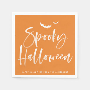 Spooky Brush Lettering Orange Halloween-Party Serviette