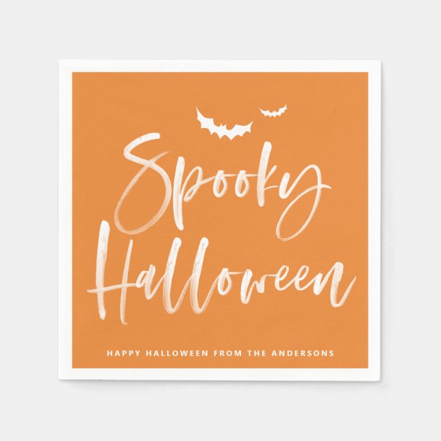Spooky Brush Lettering Orange Halloween-Party Serviette (Vorderseite)