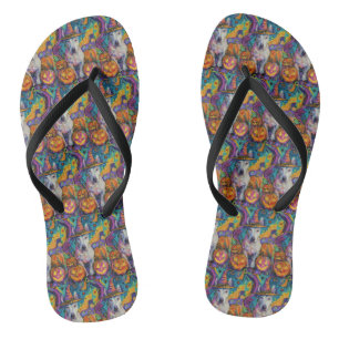 Spooky Bull Terrier Halloween Hexe und Pumpkin Flip Flops