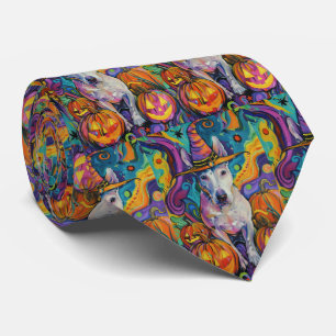 Spooky Bull Terrier Halloween Hexe und Pumpkin Krawatte