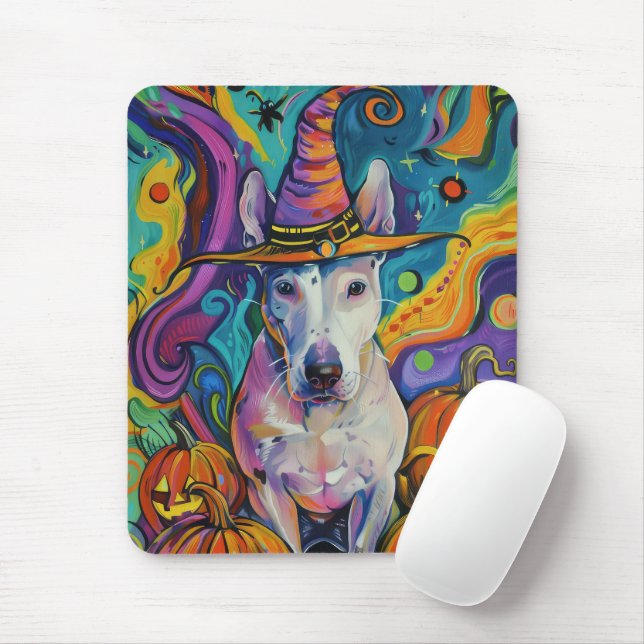 Spooky Bull Terrier Halloween Hexe und Pumpkin Mousepad (Mit Mouse)