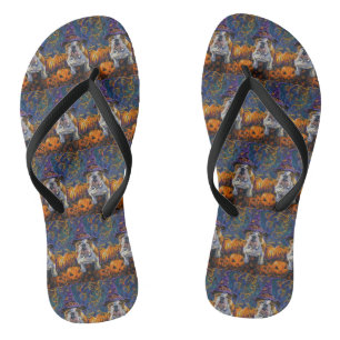Spooky Bulldog Halloween Hexe und Kürbis Flip Flops