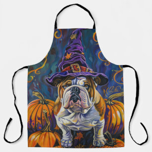 Spooky Bulldog Halloween Hexe und Kürbis Schürze