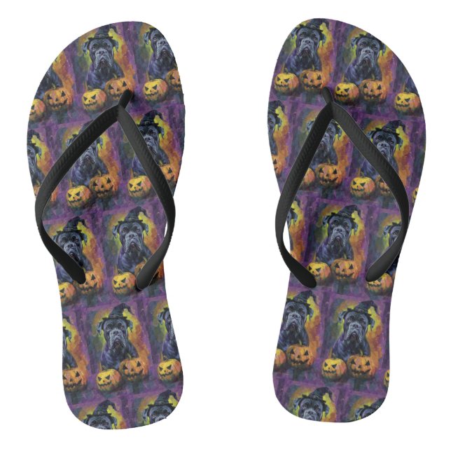 Spooky Bullmastiff Hund Halloween Hexe und Pumpkin Flip Flops (Fußbett)