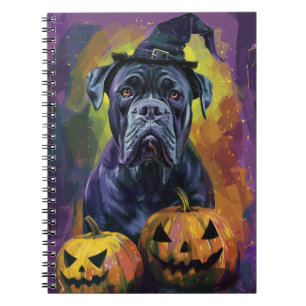 Spooky Bullmastiff Hund Halloween Hexe und Pumpkin Notizblock