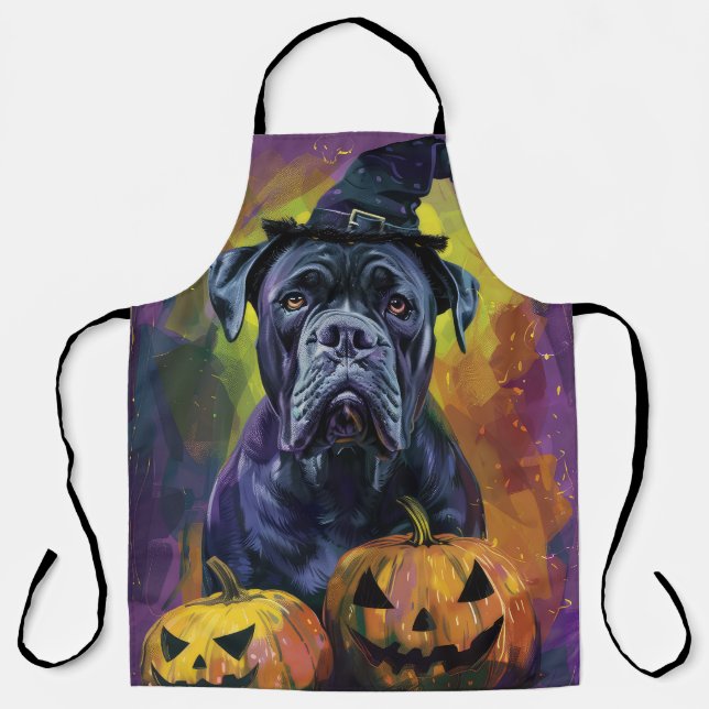 Spooky Bullmastiff Hund Halloween Hexe und Pumpkin Schürze (Vorderseite)