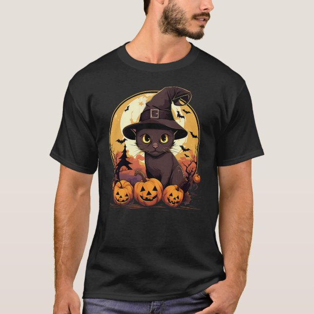 Spooky Burmese Cat Witch Halloween T-Shirt (Vorderseite)