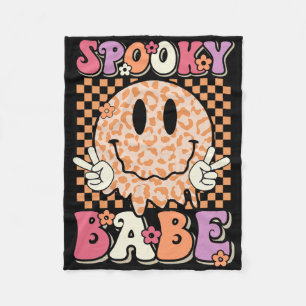 Spooky Bybe Groovy Halloween Leopard Smile Face Ch Fleecedecke
