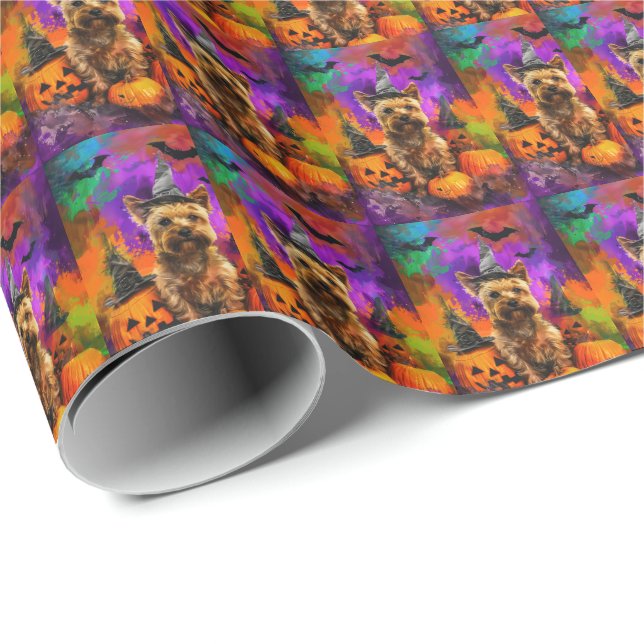 Spooky Cairn Terrier Dog Halloween Hexenkürbis Geschenkpapier (Rolleneckpunkt)
