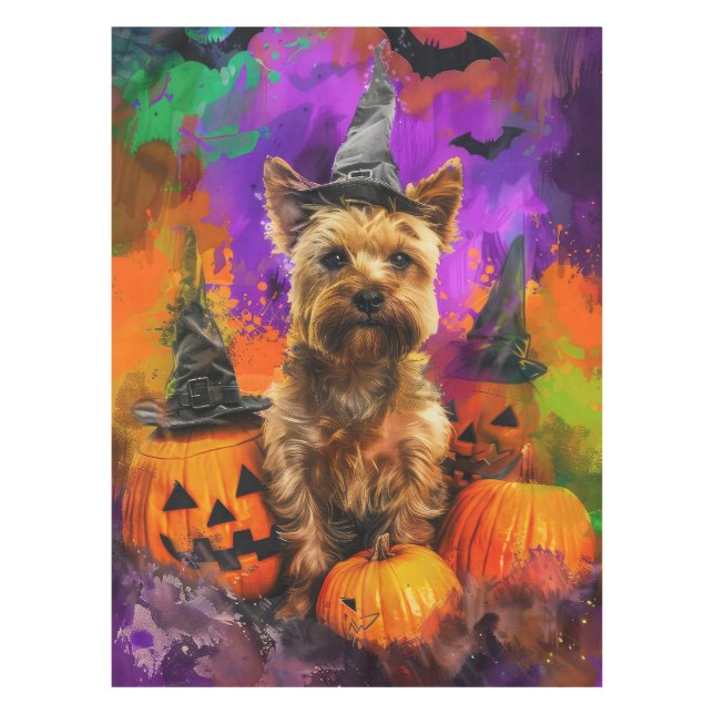 Spooky Cairn Terrier Dog Halloween Hexenkürbis Tischdecke (Vorderseite)