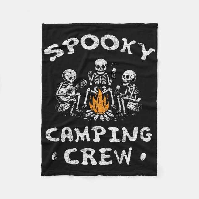 Spooky Camping Crew Halloween Camping Skeleton Cam Fleecedecke (Vorderseite)