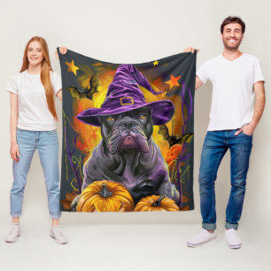Spooky Cane Corso Hund Halloween Hexe und Pumpkin Fleecedecke