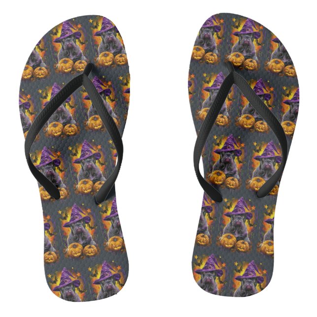 Spooky Cane Corso Hund Halloween Hexe und Pumpkin Flip Flops (Fußbett)
