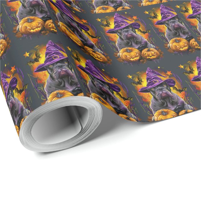 Spooky Cane Corso Hund Halloween Hexe und Pumpkin Geschenkpapier (Rolleneckpunkt)
