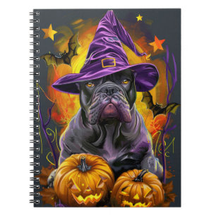Spooky Cane Corso Hund Halloween Hexe und Pumpkin Notizblock