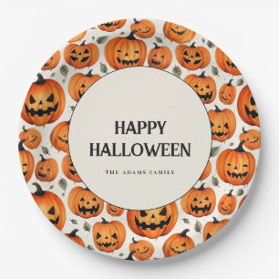 Spooky Carved Pumpkins & Herbstlaubs Halloween Pappteller