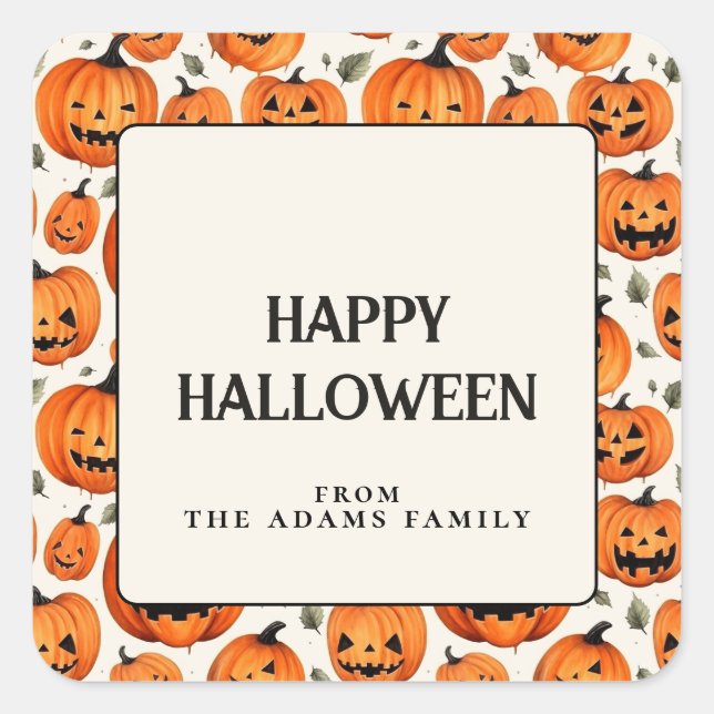 Spooky Carved Pumpkins & Herbstlaubs Halloween Quadratischer Aufkleber (Vorderseite)