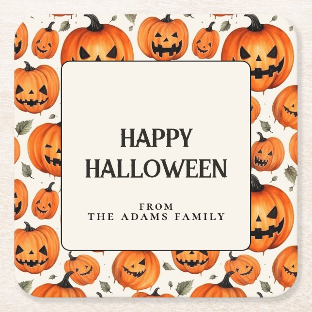 Spooky Carved Pumpkins & Herbstlaubs Halloween Rechteckiger Pappuntersetzer (Vorderseite)