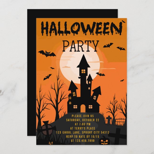 Spooky Castle Kids Halloween-Party Einladung (Vorne/Hinten)