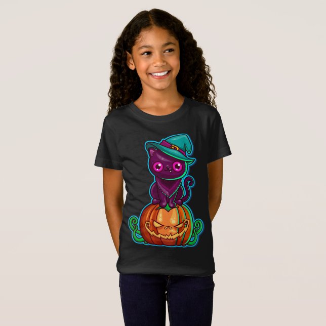 Spooky Cat an einem KürbisHalloween | Shirt (Vorne ganz)