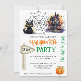 Spooky Cat and Castle Halloween-Party Einladung