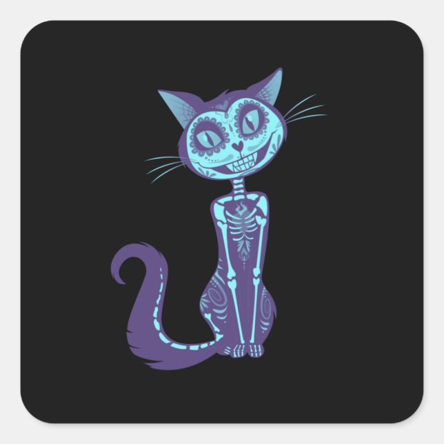 Spooky Cat Blue - Spooky Halloween Quadratischer Aufkleber (Vorderseite)
