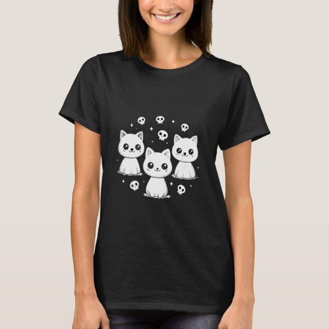 Spooky Cat Ghosts Retro Halloween Women Girls T-Shirt (Vorderseite)